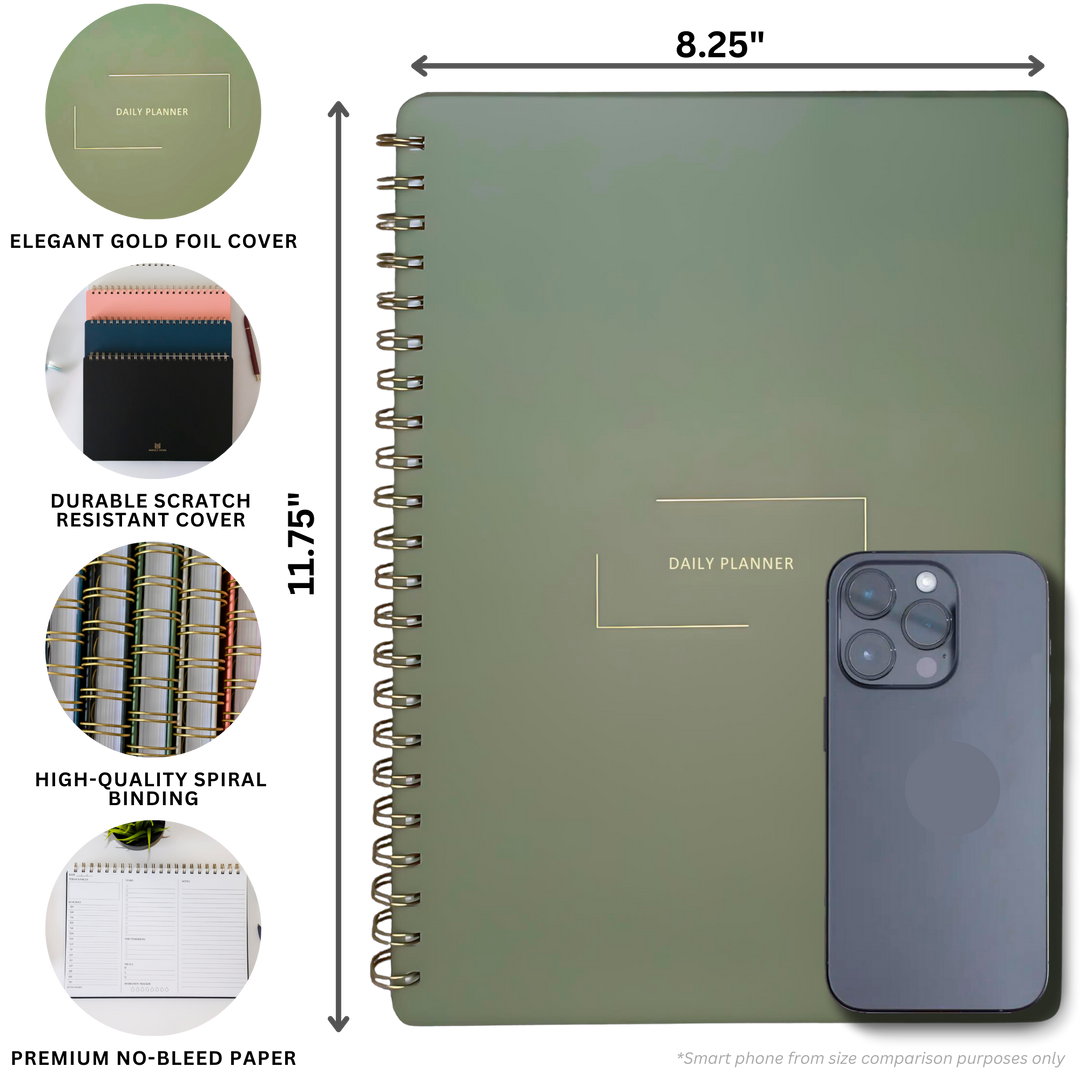 Undated Daily Planner and Weekly Planner | 8.25" x 11.75" | Multiple Colors & Layouts