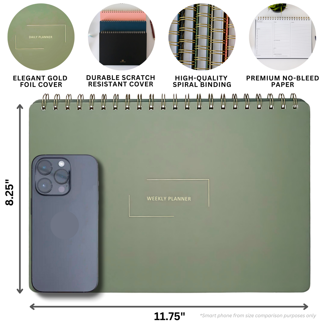 Undated Daily Planner and Weekly Planner | 8.25" x 11.75" | Multiple Colors & Layouts