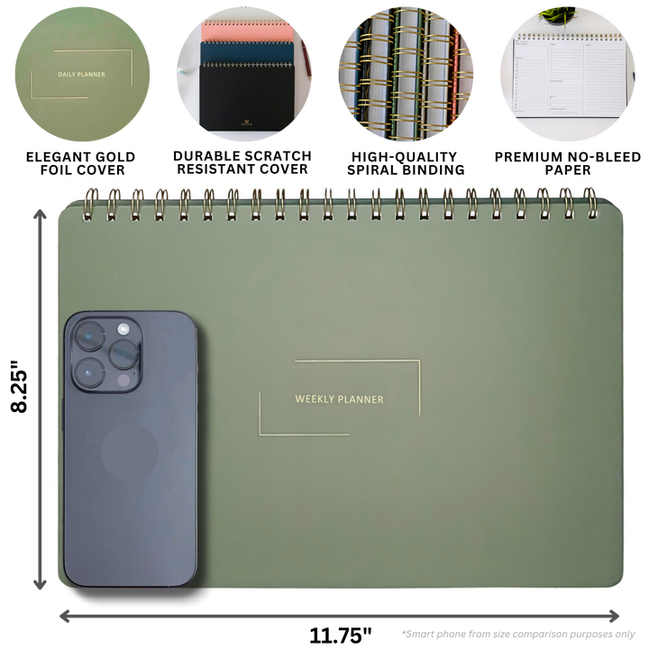 Undated Daily Planner and Weekly Planner | 8.25" x 11.75" | Multiple Colors & Layouts